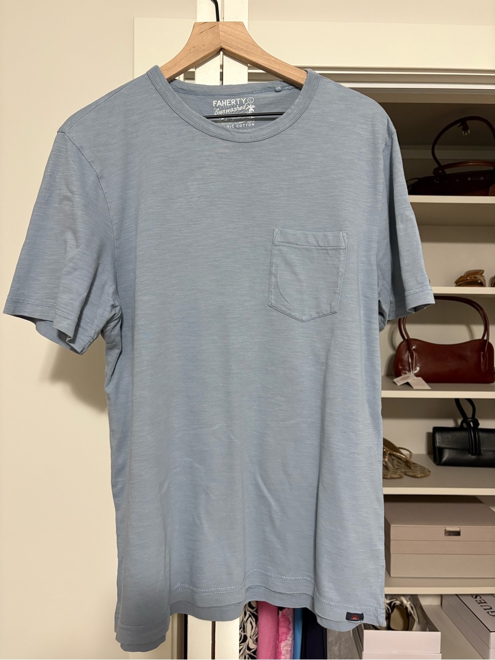 Faherty Light Blue Pocket Crewneck T-Shirt